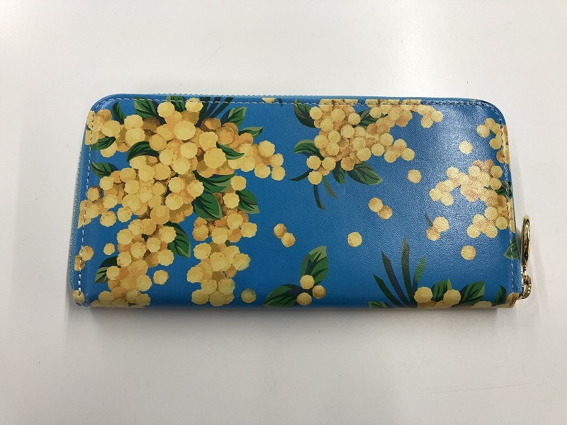 【継続期間押さえる大売り出し】フェイラー FEILER MIMOSA SOLARE 長紙入れ ラウンドジップファスナー ミモザ柄 青×黄味がかった ミモザ柄 【中古】