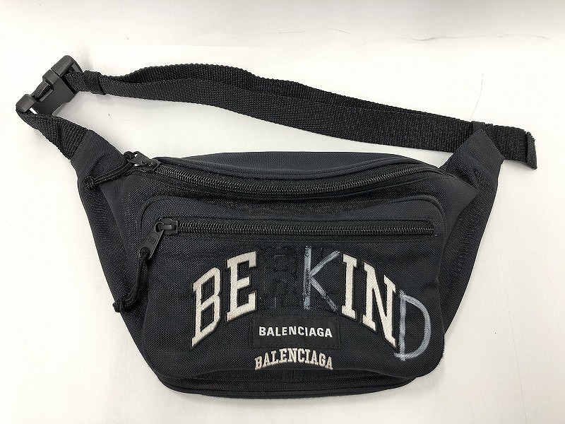 バレンシアガ BALENCIAGA ダメージ加工エクスプローラーボディバッグ ウエストバッグ ブラック 482398 【中古】