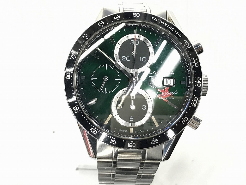 タグホイヤー TAG HEUER CARERA トスカーナ ヒルロード オートマチック 日本限定577本 メンズウォッチ 自動巻き シルバー ブラック グリーン CV201Q 【中古】 164,650円