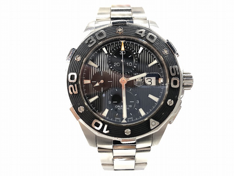 タグホイヤー TAG HEUER AQUARACER CALIBRE16 アクアレーサー キャリバー16 クロノグラフ 自動巻き メンズウォッチ シルバー ブラック CAJ2110 【中古】|ワットマン店