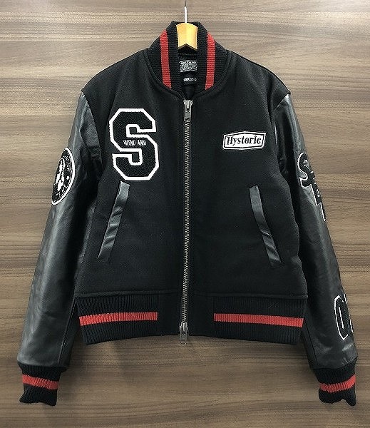 【全品ポイント10倍！要エントリー】【期間限定セール】ヒステリックグラマー HYSTERIC GLAMOUR WIND AND SEA VARCITY JACKET レザージャケット ブルゾン ブラック系 140-250313 【中古】｜ワットマン店