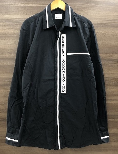 バーバリー BURBERRY カジュアルシャツ フロントラバーロゴ 長袖 白黒系 【中古】
