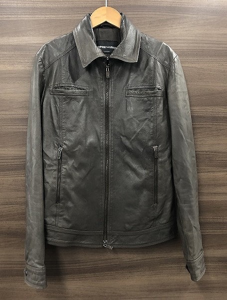 エンポリオアルマーニ EMPORIO ARMANI ラムスキンライダースジャケット ダークブラウン 【中古】