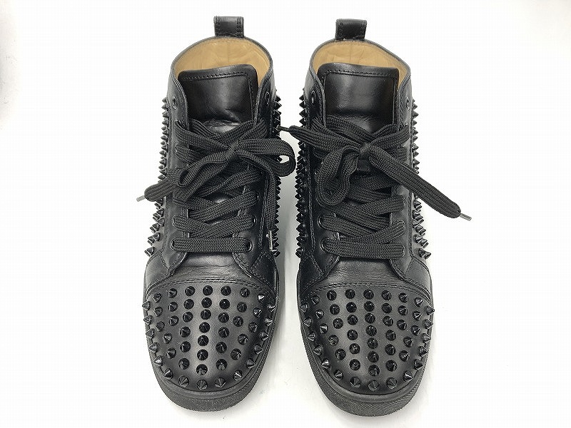 【継続期間制限事項割引き販売】クリスチャン・ルブタン Christian Louboutin LOUIS WOMAN FLAT CALF SPIKE ハイカットスニーカー 24.5糎 黒いこと 【中古】 靴-レディース靴-スニーカー
