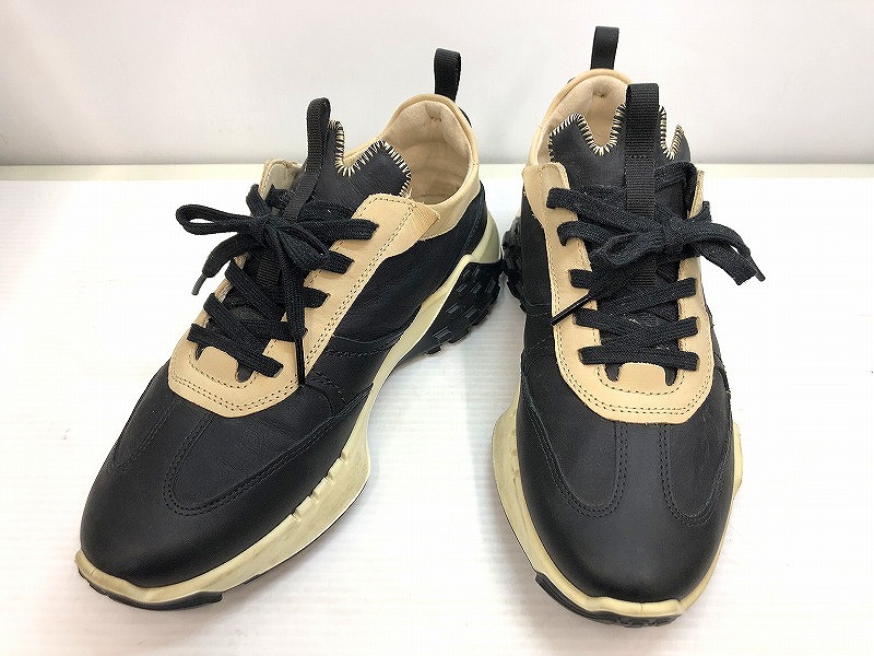 【継続期間制限事項大売り出し】山びこ ecco スニーカー Retro Sneaker 黒いこと×象牙色 【中古】