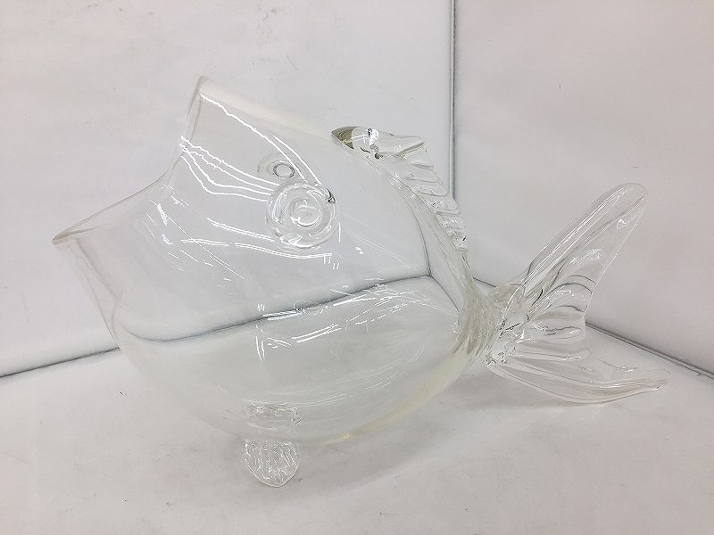 魚型硝子捏ち上げる / 金魚鉢 /硝子 花立て 【中古】