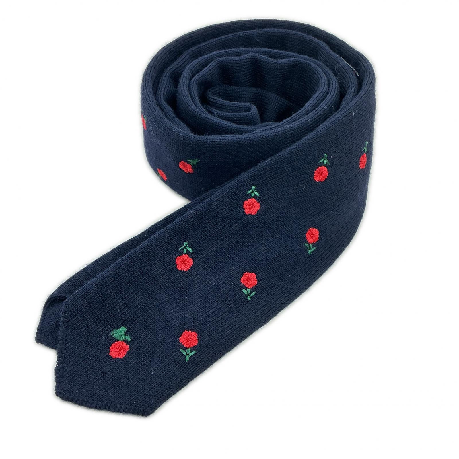 グッチ GUCCI メンズ タイ 羊毛 紺【中古】花柄タイ