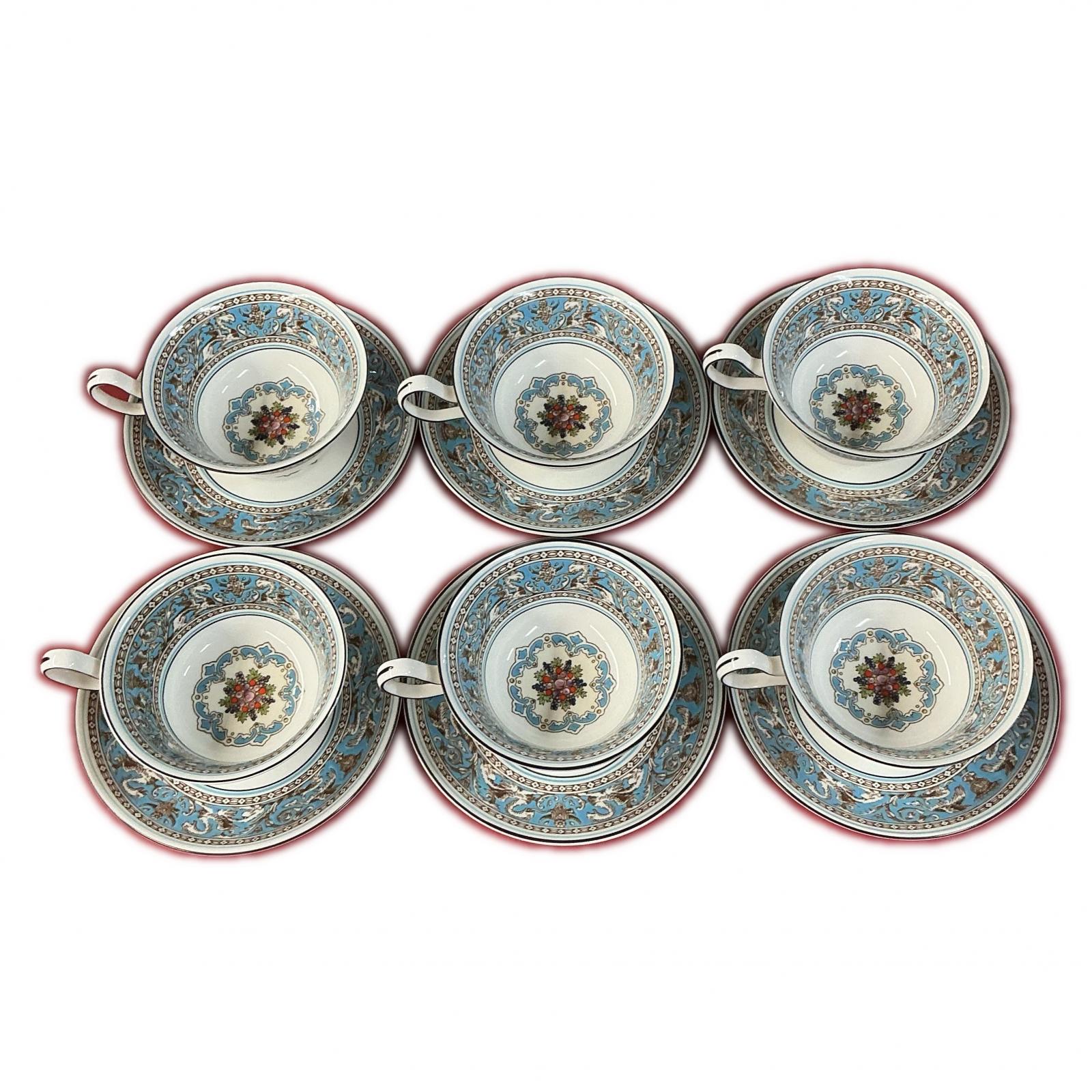 【全品ポイント10倍！要エントリー】【期間限定セール】WEDGWOOD 食器 カップ&ソーサ ケーキ皿 6Pセット フロレンティーン ターコイズ【中古】｜ワットマン店