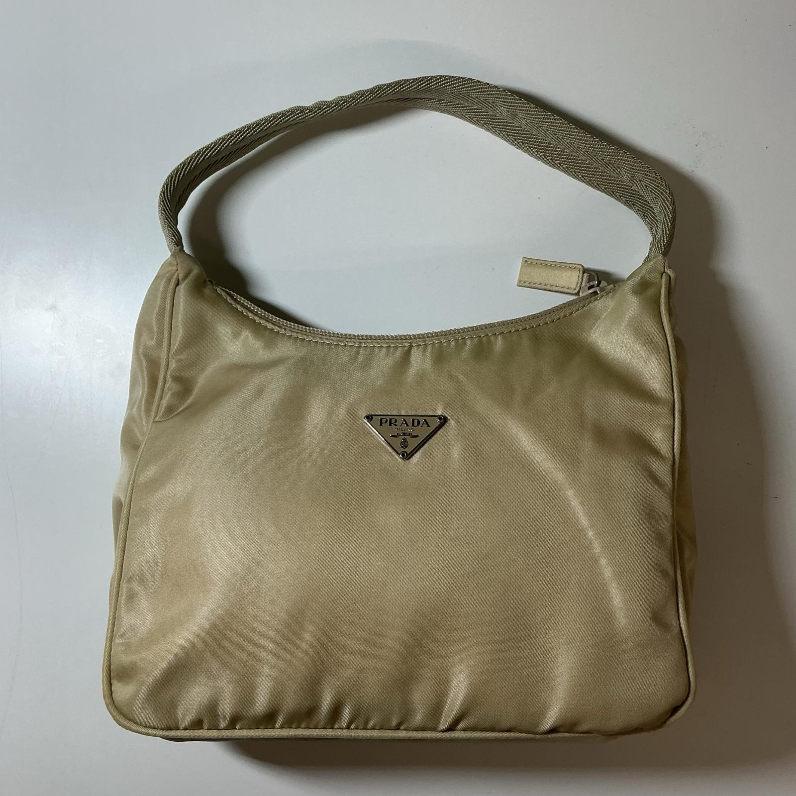 PRADA プラダ ３角形ロゴタイプ ナイロン ホー洋弓 ミニ ハンドバック ベージュ【中古】