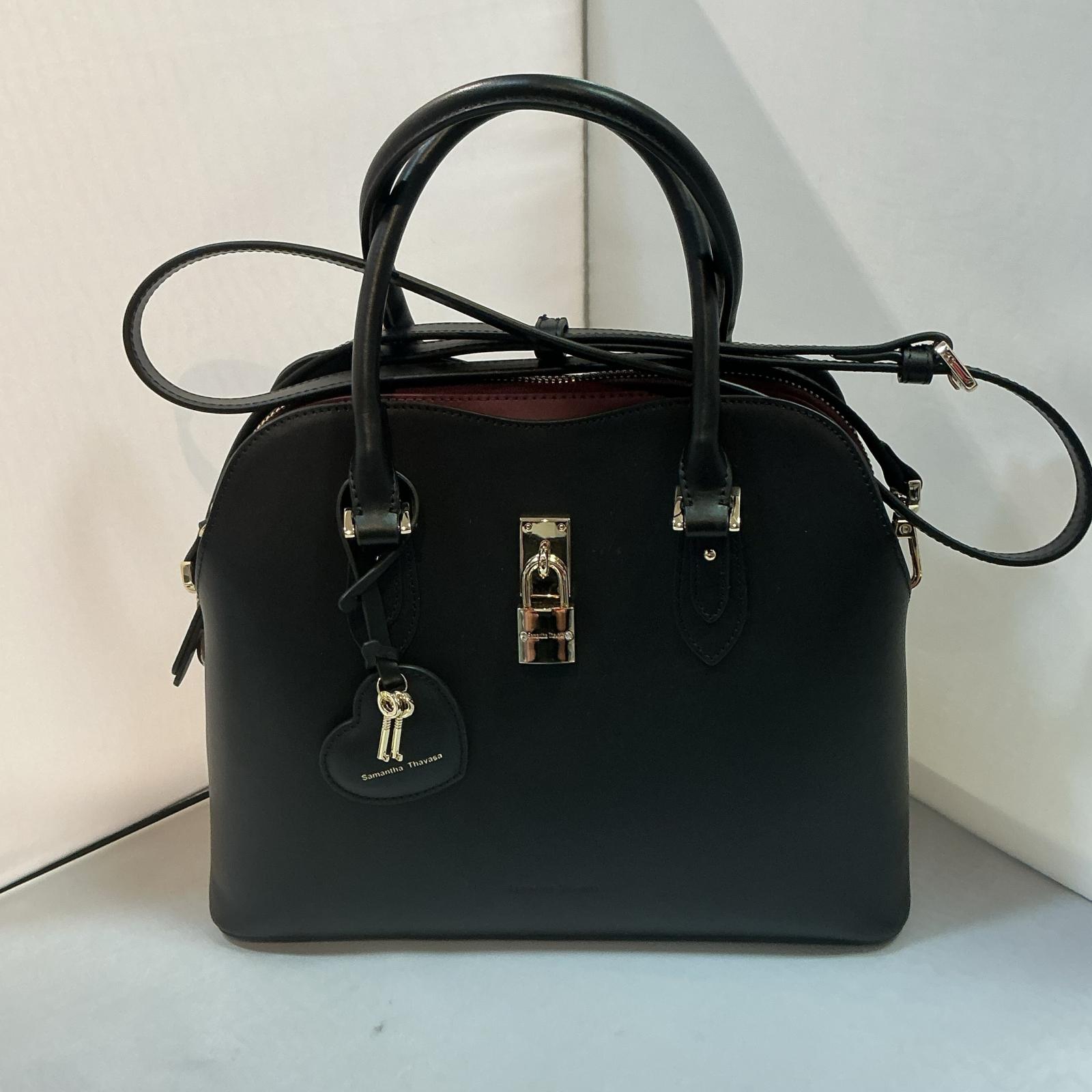 サマンサタバサ ハートモチーフレザーハンドバッグ 黒いこと【中古】