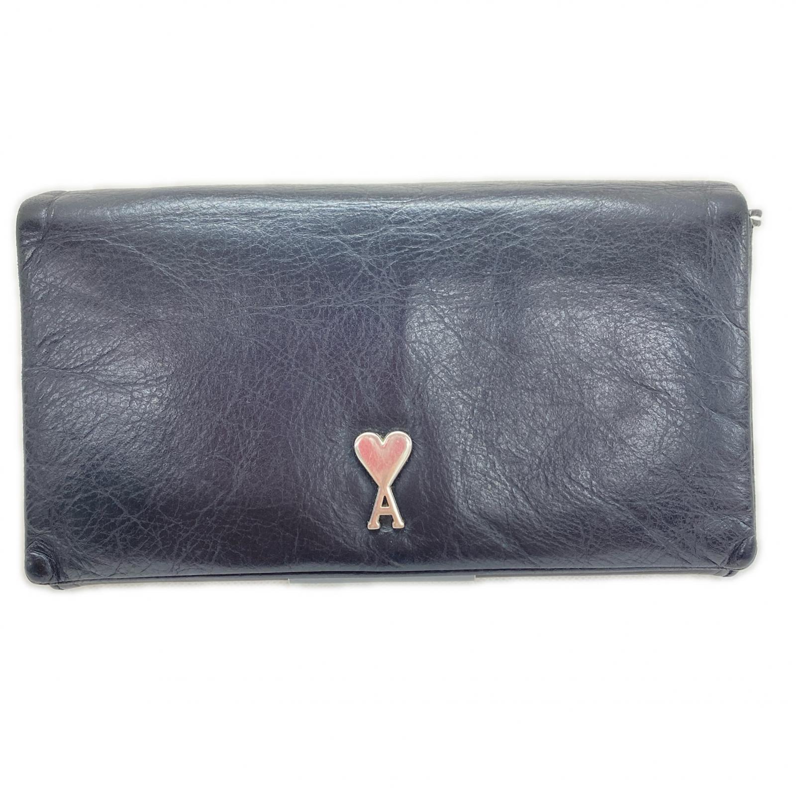 AMI PARIS 意中の女・パリス レディース長札入れ USL709.AL0036 なめし革 黒いこと【中古】