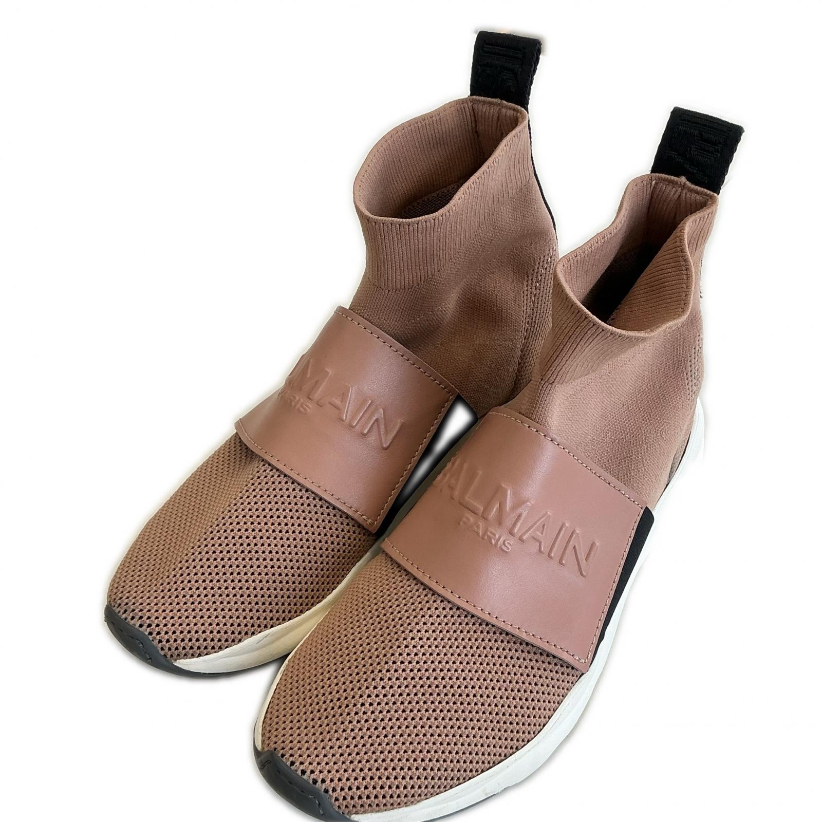 【全品ポイント10倍！要エントリー】BALMAIN スニーカー Cameron ソックススニーカー ピンクベージュ【中古】｜ワットマン店