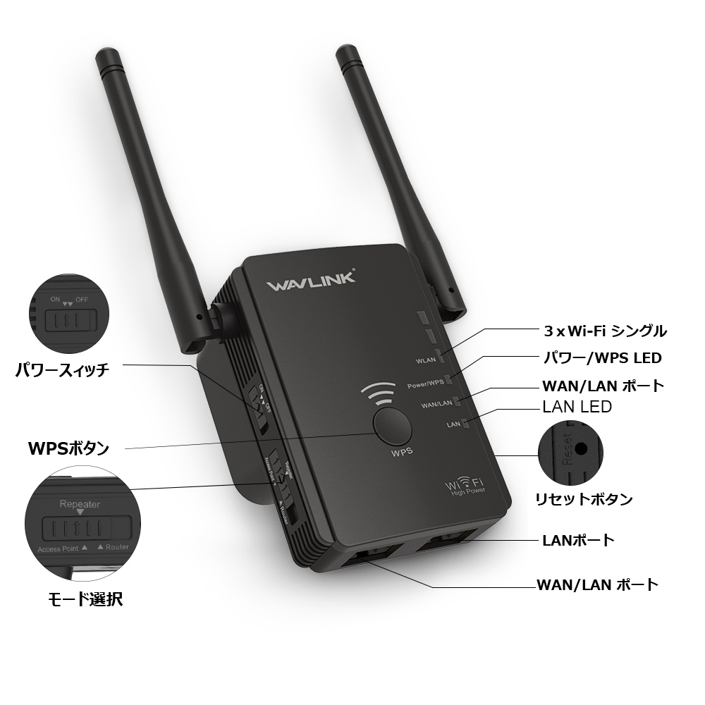 2年保証」WAVLINK 300Mbps WIFI 無線LAN中継機 無線LAN中継器 11n G B