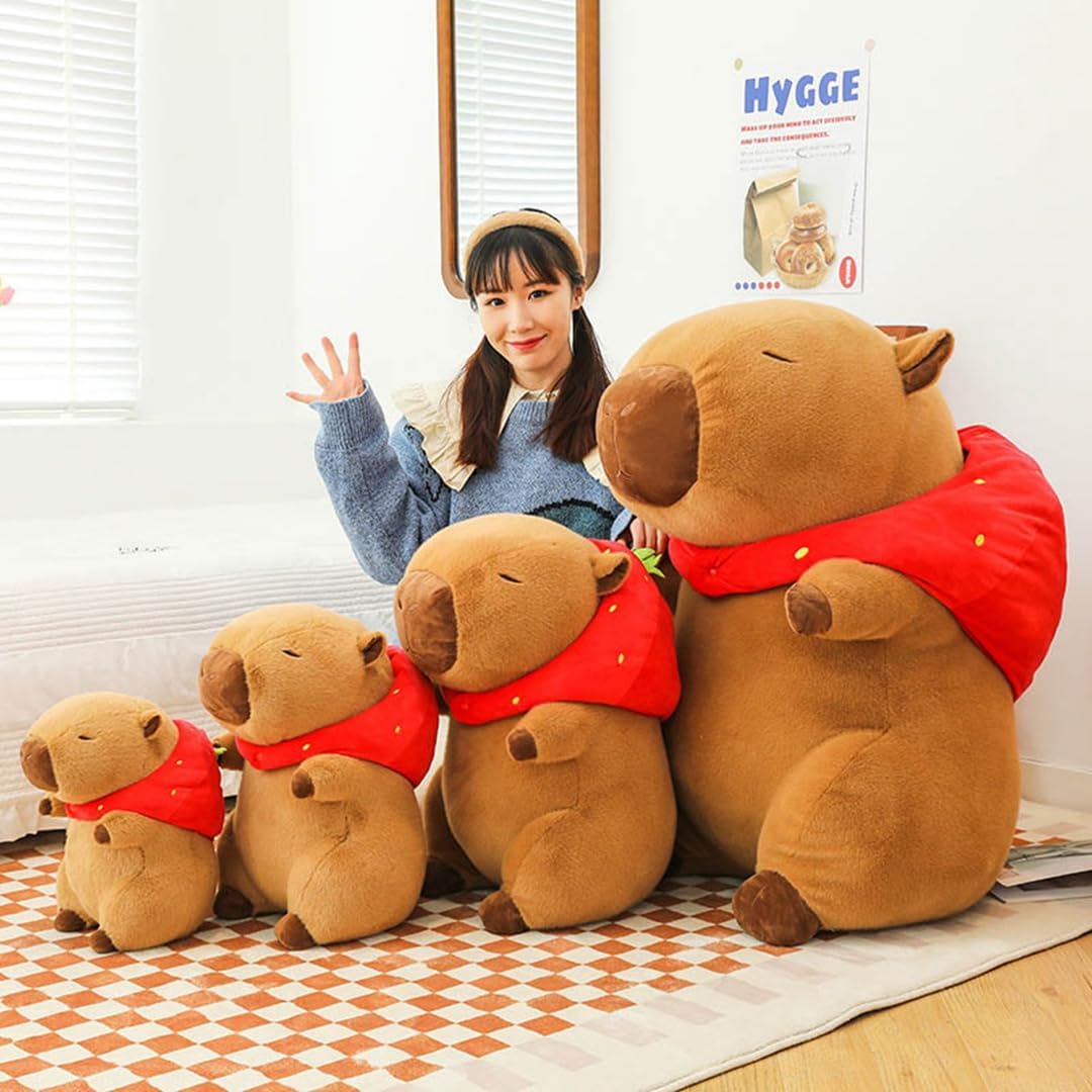 ぬいぐるみ 抱き枕 カピバラ 毛の荒物 特大 オランダ苺鳥打ち帽付き添い人 取りはずし能力のある 愛くるしい ふわふわ 抱きまくら 面白可笑しい もふもふ いちご 手あそび 気持ちいい 赤銅色 癒し 差し上げ物 ちびっ子 差し上げ物