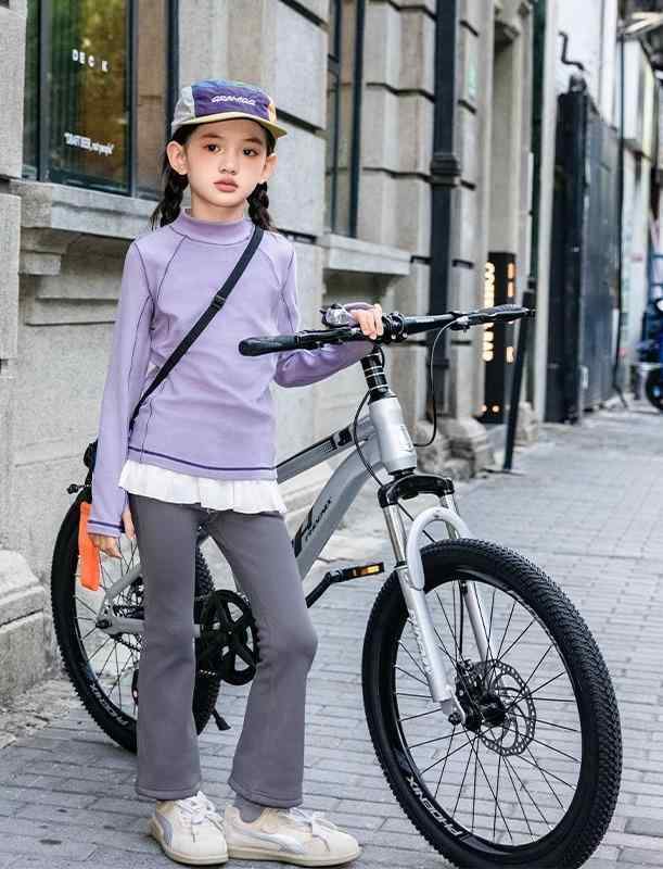 カットソー tシャツ キッズ 子供服 女の子 ハイネック トップス レジャー タートルネック 秋冬 厚手 グレー パープル