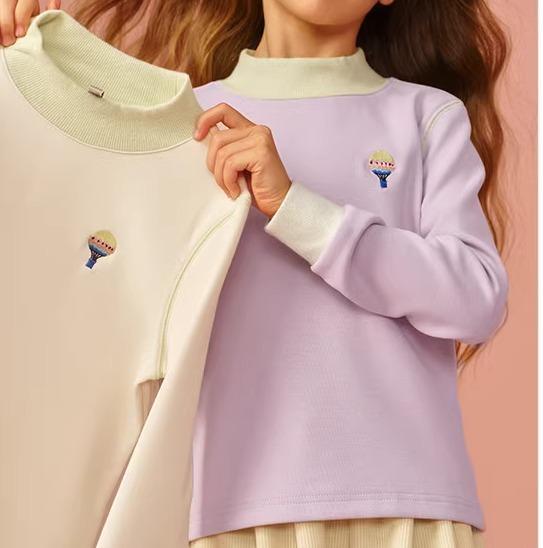 カットソー tシャツ キッズ 子供服 女の子 ハイネック トップス 秋冬 インナーウェア 長袖 暖かい ベージュ パープル