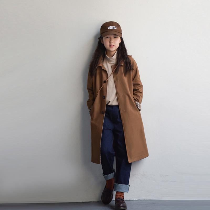 トレンチコート キッズ 女の子 子供服 アウター 秋冬 レトロ おしゃれ チェック ミドル丈 ファッション 韓国 ブラウン｜way-ugo
