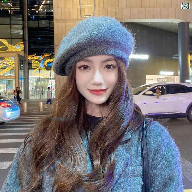 ベレー帽 レディース 帽子 おしゃれ かわいい ウール 秋冬 レトロ モヘア ニット ペインター ハット 小顔効果 グレー ブラック ブラウン