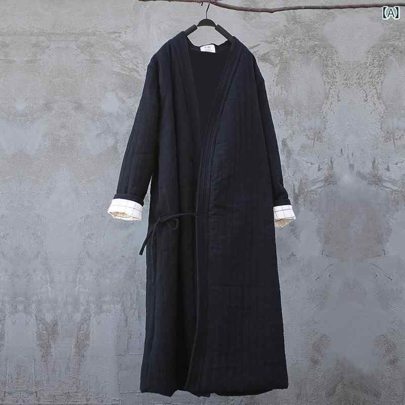 レディース 成人女性服 エスニック 自然的表現スタイル 化粧着 2階建てバス荷縄 伸び伸びする御召しもの 冬 レトロ 綿織物 ゆったり