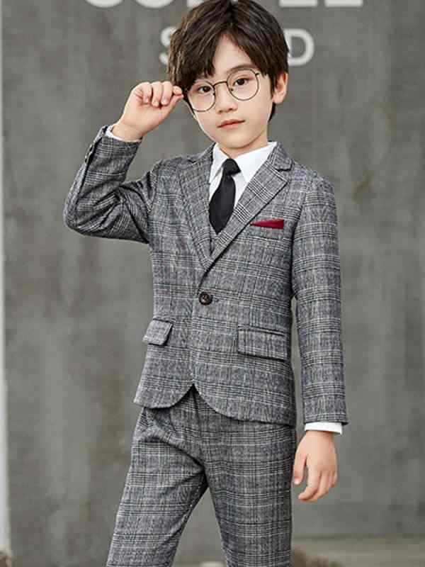 スーツ キッズ 子供用 おしゃれ ファッション ボーイズ カジュアル セット 秋冬 ジャケット 長袖 チェック柄 ジャケット パンツ ベスト シャツ ネクタイ