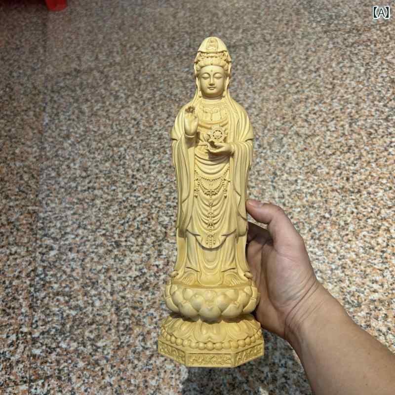 観音菩薩 置物 木製 仏具 神具 インテリア ディスプレイ レトロ 小物 アート 縁起物 彫刻 菩薩 仏像 仏陀 チャイナ風 |way-ugo