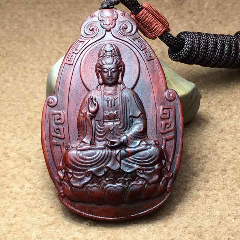 観音菩薩 中国風 アクセサリー 装飾品 小葉 ローズウッド 彫刻 南シナ海 観音 ネックレス マホガニー レトロ 玩具 アクセサリー ペンダント メンズ レディース