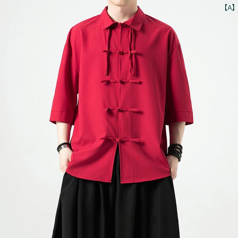 カンフー着 メンズ 紳士服 男性用 トップス シャツ カジュアル チャイナ風 大きいサイズ ゆったり 夏 レトロ ホワイト