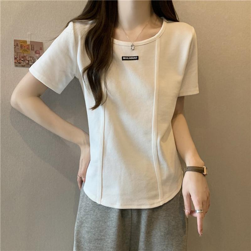 Tシャツ トップス レディース おしゃれ ファッション シンプル 白 半袖 夏 薄手 スリム 大きいサイズ 婦人服 ラウンドネック カジュアル ストレート|way-ugo