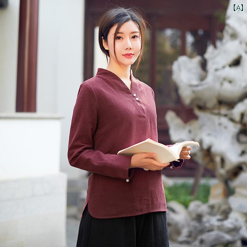 綿 リネン 唐 背広 レディース トップス 年月 瀬戸もの風 思いいれる服 禅 お上さん服 中華風 長袖 レトロ 茶師服 茶 雅びやか