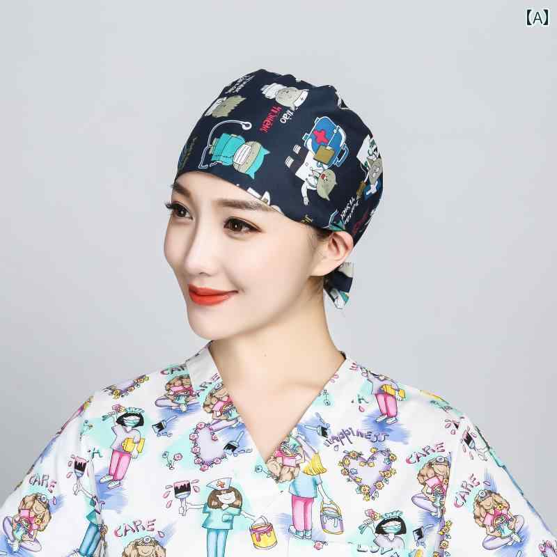 手術帽 衛生 帽子 キャップ メンズ レディース 猫 かわいい おしゃれ コットン 夏 歯科 女性 医師 綿 プリント 調節可能 美容 キャット画像