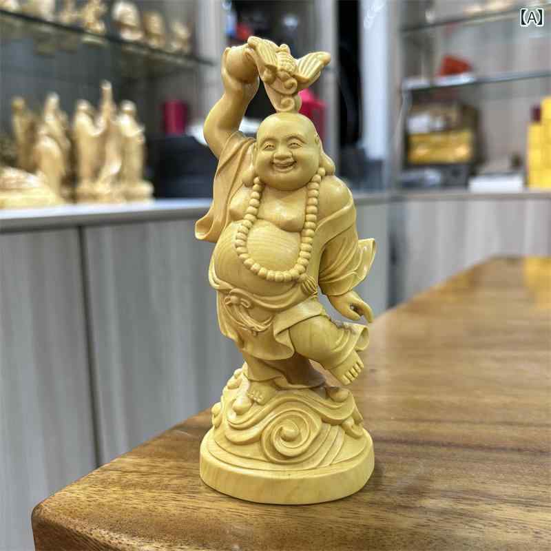 弥勒菩薩 布袋 七福神 飾りつけ 木製 仏具 神具 室内装飾 見せびらかす レトロ 小物 工芸 縁起物 刻みつける 菩薩 仏像 釈迦牟尼 瀬戸もの風