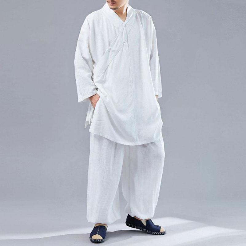 メンズ ファッション トップス シャツ スーツ セット ロング パンツ ズボン レトロ チャイナ風 唐装 男性 漢服 カジュアル 長袖｜way-ugo 7,458円