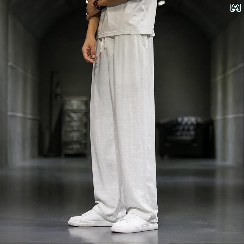 メンズ チャイナテイスト パンツ ズボン 中国 服 ファッション カジュアル 普段着 レトロ ゆったり 男性 大きいサイズ 夏｜way-ugo
