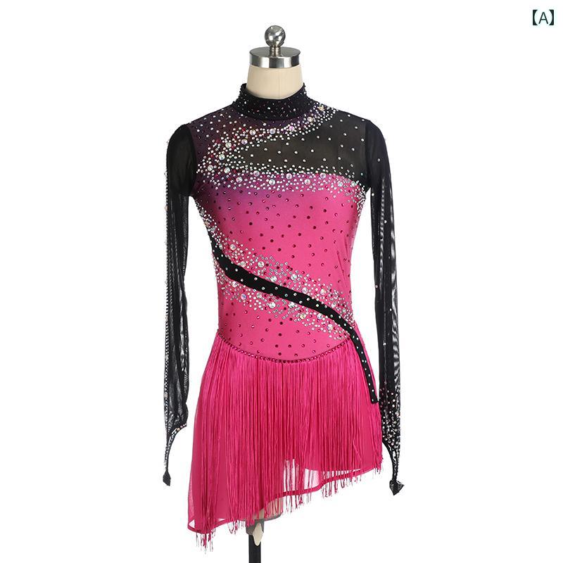 フィギュアスケート 衣装 ポールダンス パフォーマンス 競技 ステージ レディース 大人 子供 大きいサイズ 小さいサイズ ラインストーン フリンジ｜way-ugo