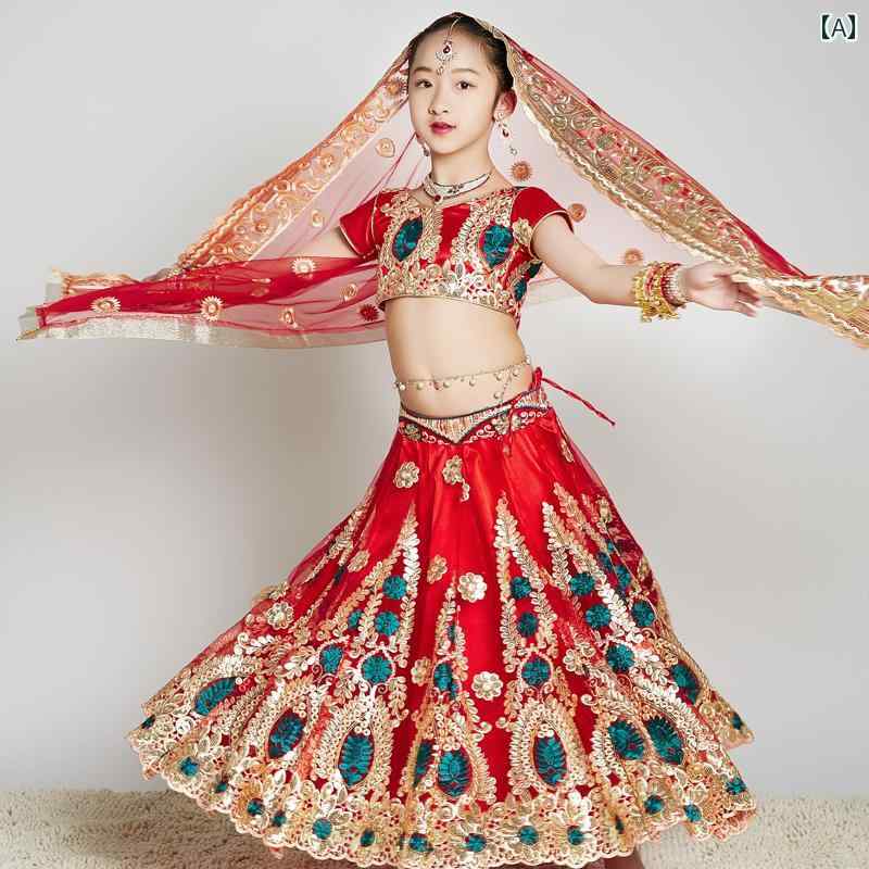 ベリーダンス 衣装 インド ダンス レディース ステージ パフォーマンス 衣類 刺繍 子供用 女の子 ゴージャス 赤 ブルー 17,963円