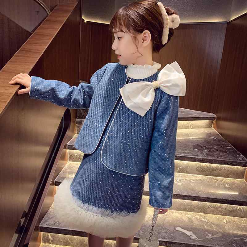 キッズファッション ツーピース セット ショート スカート 長袖 かわいい シャツ ジャケット エレガント 普段着 子供 冬｜way-ugo