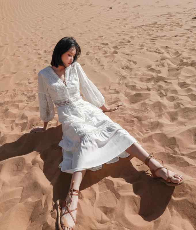 ファッション ドレス ワンピース トップス ロング スカート エスニック 女性 スリム エレガント レトロ 春秋 レディース リゾート トラベル 写真撮影 衣装
