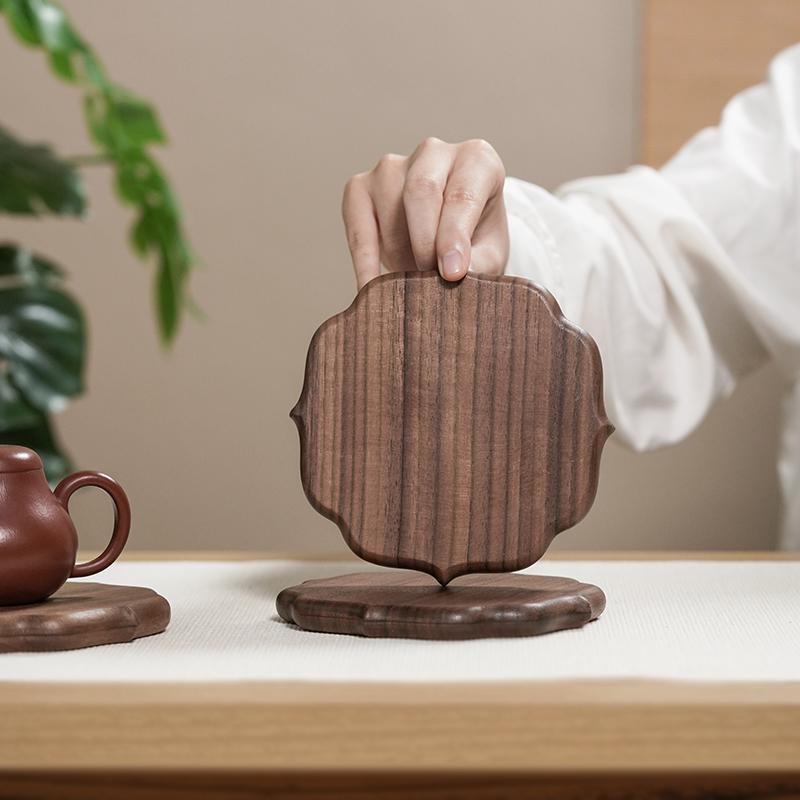 木製 お盆 今めかしい 喫茶店 ブラックウォールナット 蓮型 純乎たる材 茶道 断熱 仕掛ける 分かりやすい 自然的 普段使い走り レトロ 差し上げ物 リビング コースター 手作り 柔らかい