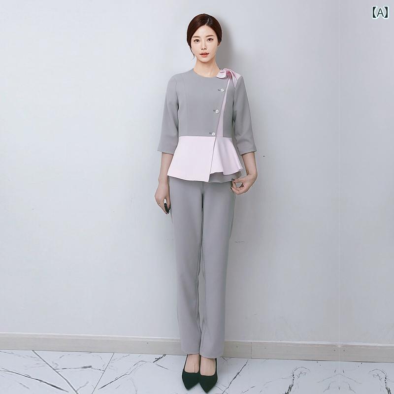 クリニック 制服 介護 リハビリ ユニフォーム 韓国 秋冬 スリム エステ サロン 美容 作業着 SPA 女性 マッサージ 技術者 ヘルスケア 大きいサイズ 七分袖