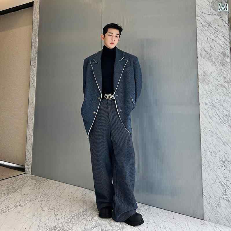 スーツ ジャケット メンズ 秋 韓国 系 アメリカ 人 ストリート レトロ ウォッシュ 生 エッジ デニムスーツ ジャケット シルエット スーツ