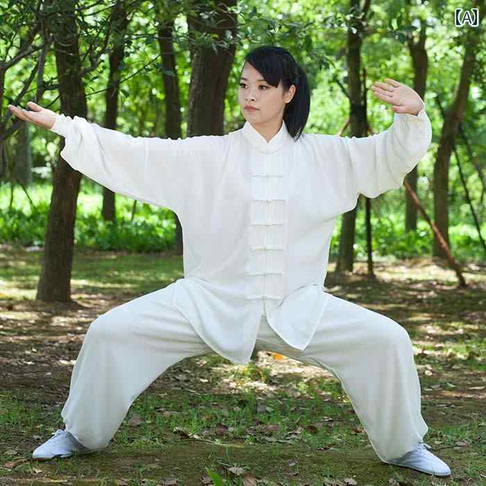 太極拳 服 レディース メンズ カンフー 武術 ウェア トレーニング 格闘技 長袖 綿 春秋 中国風 練習 競技 ホワイト ブルー グリーン