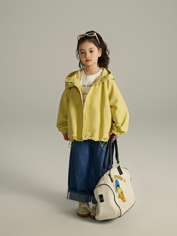 上衣 キッズ お嬢さん 春 心地よい ボンネット 防風 上衣 ジップアップ 名取り草 袖絞り 裾紐 分かりやすい 無地 ゆったり 表どおり 隠し 黄 さくら色