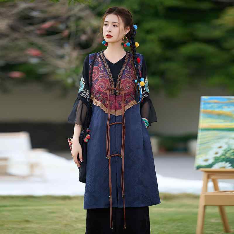 トップス ベスト ロング チャイナ スリム フィット ノースリーブ 刺・墸 長い 中国風 レトロ 漢服 かわいい 婦人服 清楚 春夏秋 女性 小さめ レディース｜way-ugo