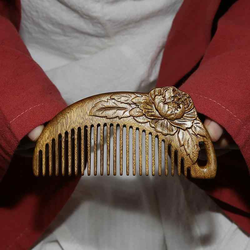櫛 木製 くし コーム ヘアケア 母の日 プレゼント 女性 チャイナ風 牡丹 花 おしゃれ 頭皮 マッサージ ブラッシング 持ち運び 上品 繊細｜way-ugo