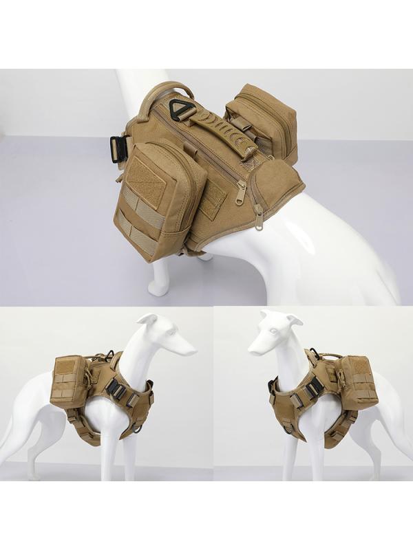 ハーネス 犬 足を通さず タクティカル ベスト リード ロープ ポーチ バックル ストラップ サイズ調節可能 持ち手 面ファスナー ポケット 散歩 アウトドア トレーニング かっこいい カーキ 黒