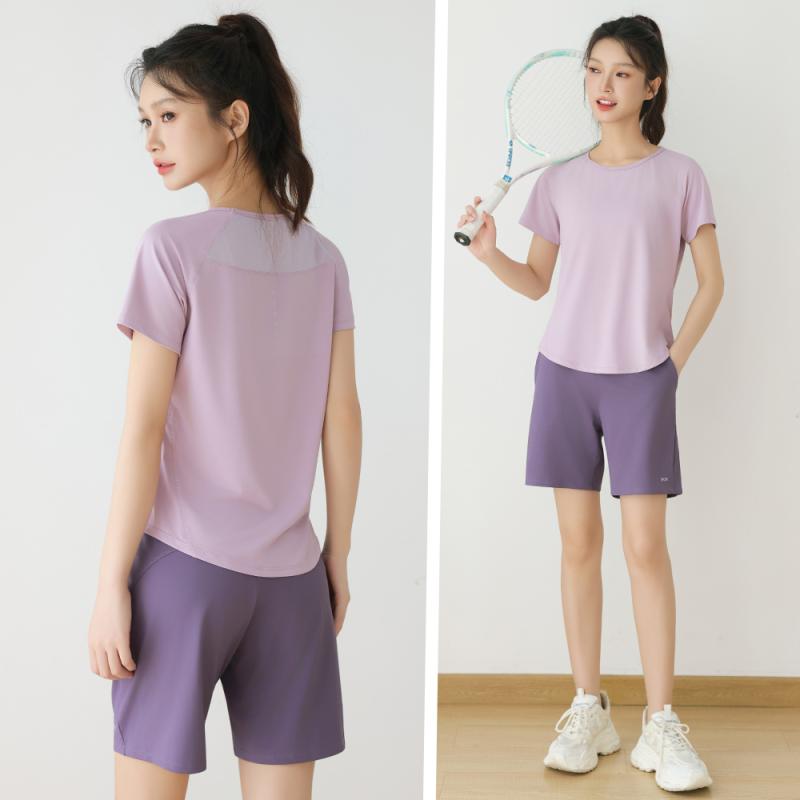 レディース フィットネスウェア Tシャツ トップス 半袖 無地 ショートパンツ ポケット セットアップ プロ ランニング スポーツ ヨガ ジム ゆったり 屋外 速乾 快適 着心地