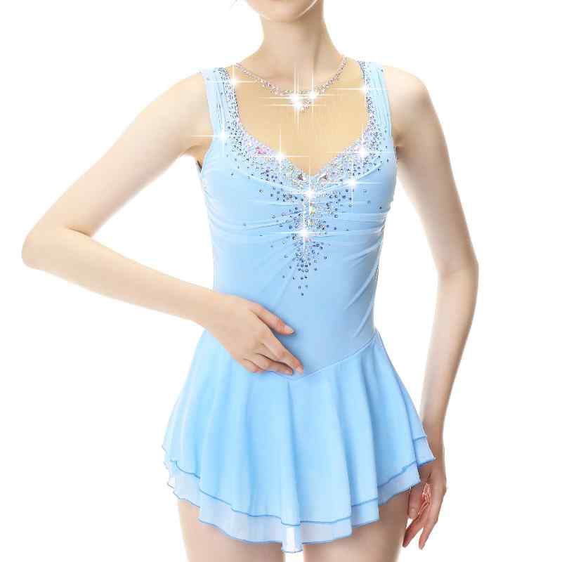 フィギュア スケート コスチューム 子供 女の子 パフォーマンス 服 大人用 スケート 競技 レディース スカート 衣装 ノースリーブ