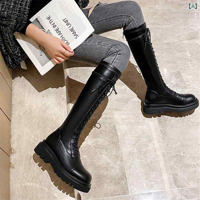 ロングブーツ レディース 編み上げ 万能 シューズ おしゃれ かわいい きれいめ 上品 合わせやすい 履き歩きやすい 細見え 通学 通勤 仕事 休暇 イベント フェス レジャー パーティー デート バイク 式典 旅行|way-ugo