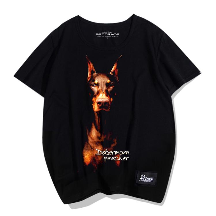 Tシャツ 犬 犬柄 ドッグ ドーベルマン アニマル 夏 ラウンドネック 半袖 リアル ゆったり 大きいサイズ