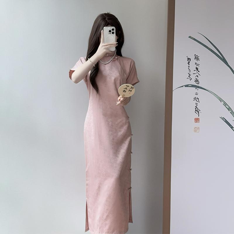 瀬戸もの御召しもの レトロ さくら色 成年者可愛らしい 瀬戸もの風 可愛らしい 窈窕たる 小っちゃい細長い切口 半袖 ジッパー操作手順 ローマン的 奥ゆかしい 好いたらしいめ 晴れ晴れしい 寄り合い 御召しもの